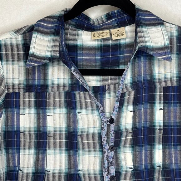 Vintage DCC Missy Casual Women Blue White Plaid Sz Medium 100% Cotton Pockets - Picture 2 of 16